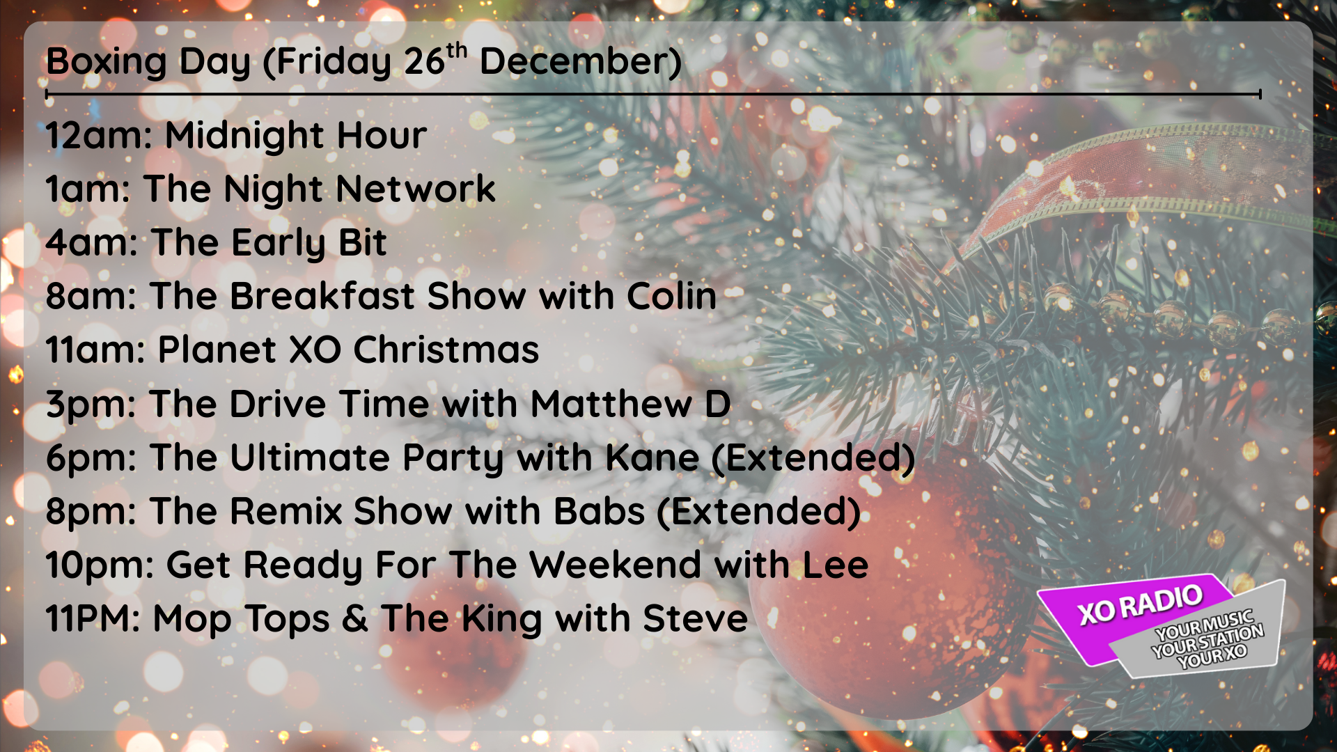 Boxing Day Schedule