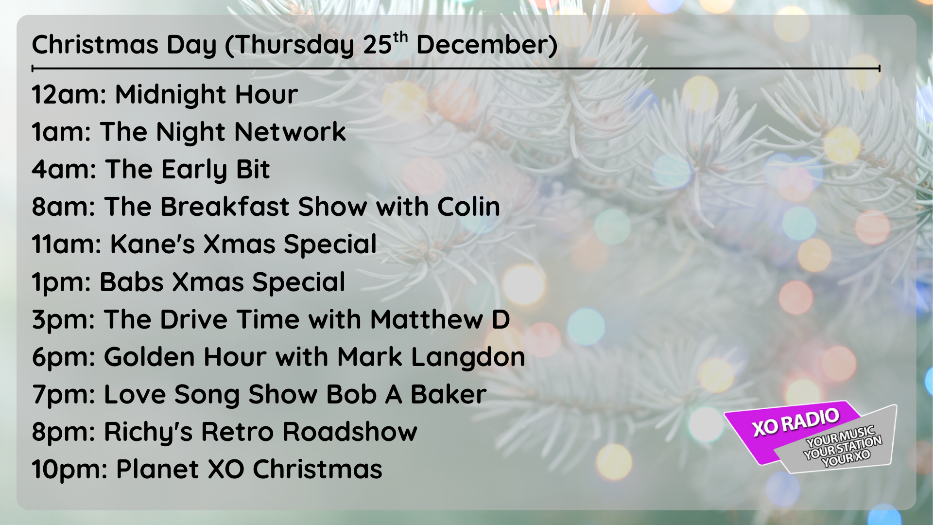 Xmas Day Schedule